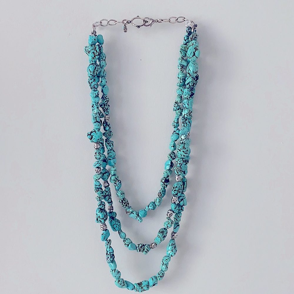 Chunky Turquoise Boho 3 Strand Necklace